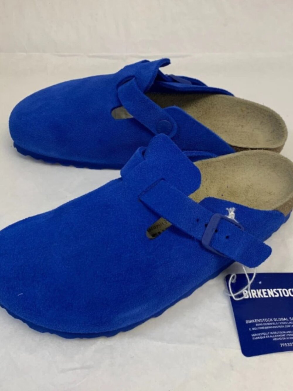 Birkenstock Boston Ultra Blue Suede Leather Regular Width Sandals - Picture 3 of 5